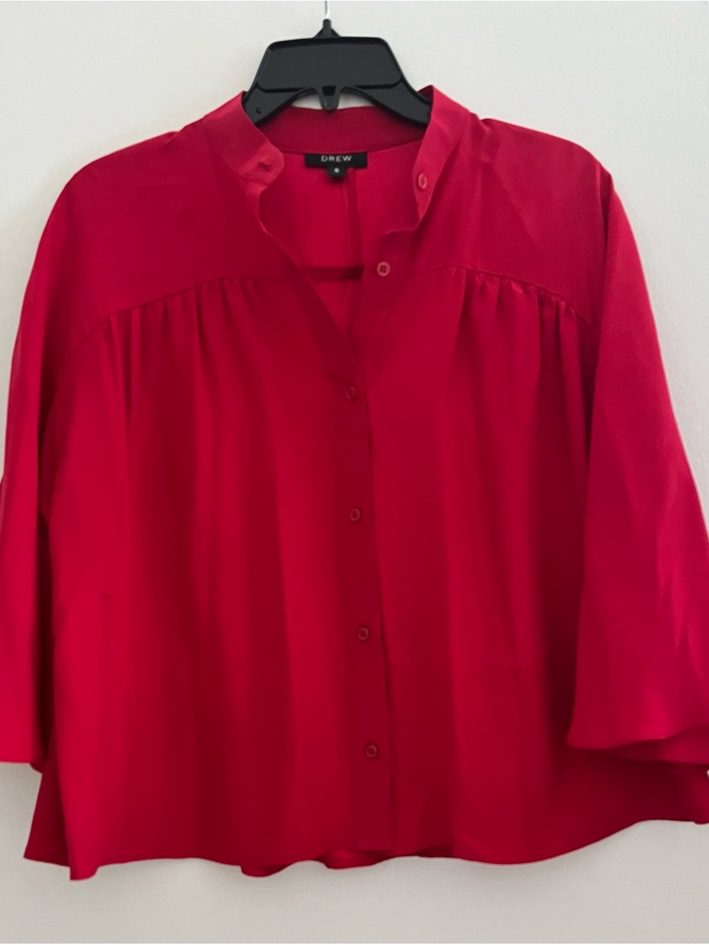 DREW Red Button-Front Women's Blouse with flared sleeves-Size Small